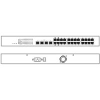 LPBG724A Gigabit PoE Web Smart Switch mit RJ45 und 4x Dual Medien RJ45/SFP Ports von Black Box von vorne und hinten