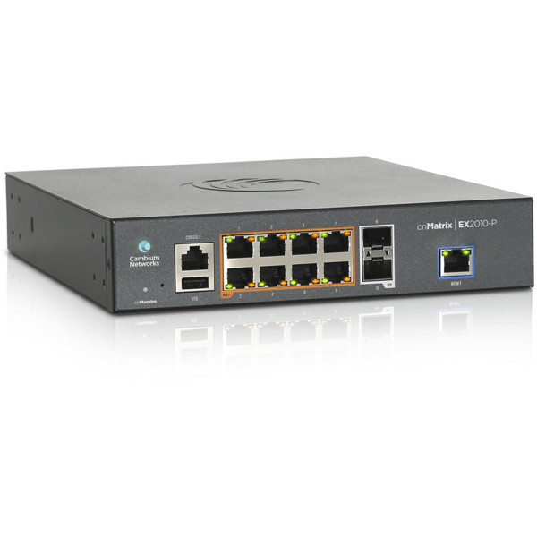 EX2010-P Managed Layer 2/Layer 3 cnMatrix Switch mit 8x Gigabit Ethernet RJ45 PoE und 2x SFP Ports von Cambium Networks