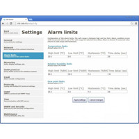 Webinterface mit Alarmeinstellungen des T3510 Sensors für Temperatur von Comet System.