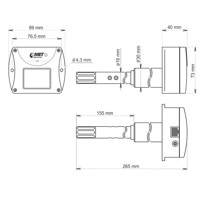 T6545 CO2 Konzentrationssensor mit Thermo- und Hygrometer für Rohr- und Kanalmontage von Comet System Zeichnung