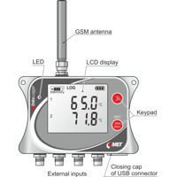 U0141G 4G IoT Datenlogger mit Anschlüssen für 4x Pt1000 Temperatursensoren von Comet System Zeichnung