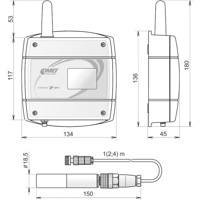 W8861 drahtloser IoT Sigfox Sensor mit Temperatur, Luftdruck und CO2 Messung von Comet System Zeichnung