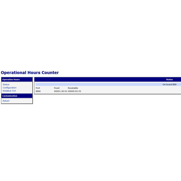 Statusübersicher des Operational Hours Counter Usermoduls von B+B SmartWorx (Conel).