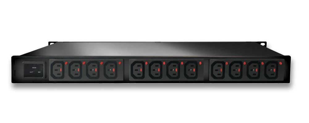 Rückseite des Expert Power Control 8041-2 12-fach switched PDU, schaltbarer IP Stromverteiler von Gude