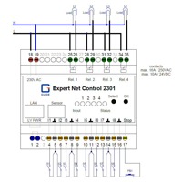 Schema eines Fernwirksystems von Gude mit 8 Trockenkontakten und 4 Relaisausgängen.