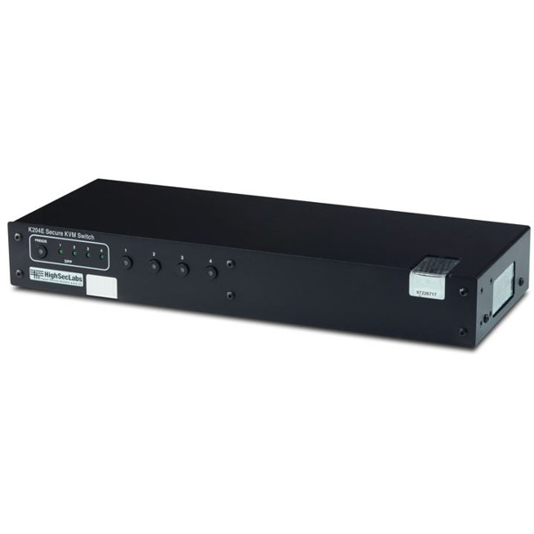 K204E Secure KVM Switch von High Sec Labs mit 4 Ports für DVI, USB, Audio und DPP.