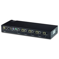 Rückseite mit Anschlüssen des K304E Secure KM Switches mit 4 Ports von High Sec Labs.