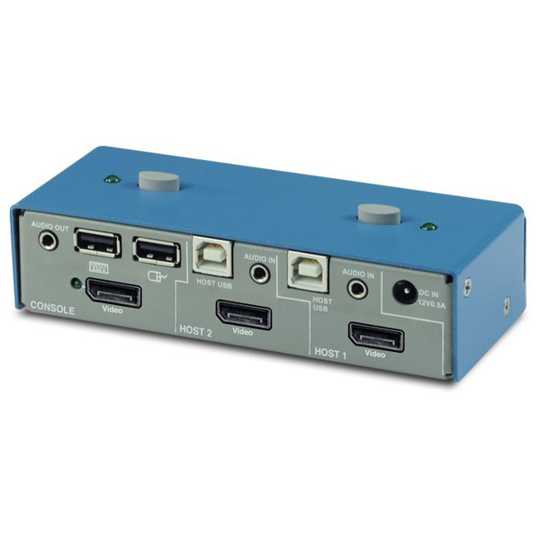 K502 Secure KVM Switch von High Sec Labs mit 2 Ports für DisplayPort Video, Audio und USB.