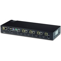 Rückseite mit Anschlüssen des K504E Secure KVM Switches von High Sec Labs.