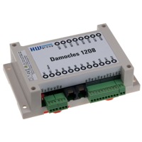 Damocles 1208 von HW group überwacht bis zu 12 Trockenkontakte und kann 8 Output Relays steuern.