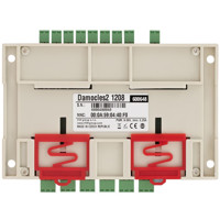 Unterseite mit DIN-Rail Clips der Damocles2 1208 Ethernet I/O Einheit von HW group.