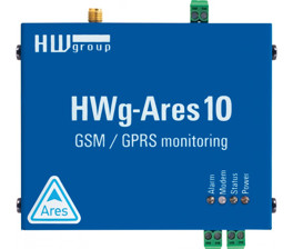 Oberseite mit Status LEDs des HWg-Ares10 GSM Thermometers für 3 Sensoren von HW group.