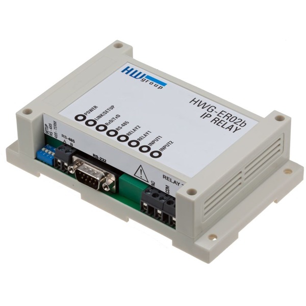 HWg-ER02b von HW group verbindet digitale In- & Outputs und einen full RS-232 Serial Port mit dem Netzwerk.
