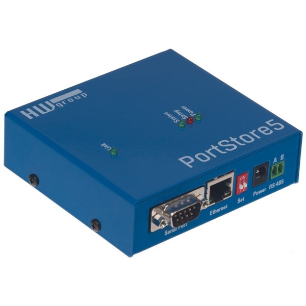 PortStore5 von HW group verbindet einen Full RS-232 Port mit einem Netzwerk und speichert die übertragenen Daten lokal.