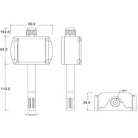 Zeichnung des RTU-HTemp Display Temperatur und Luftfeuchte Sensor von HW group