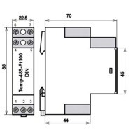 Abmessung eines Pt100 Temperatur zu RS-485 Converters.