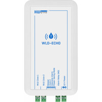 Vorderseite des kompakten WLD-ECHO Leckagesensor von HW group