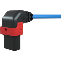 C13 IEC Lock Gewinkelt Stromkabel mit einem abgewinkelten C13 Stecker von IEC Lock Blau