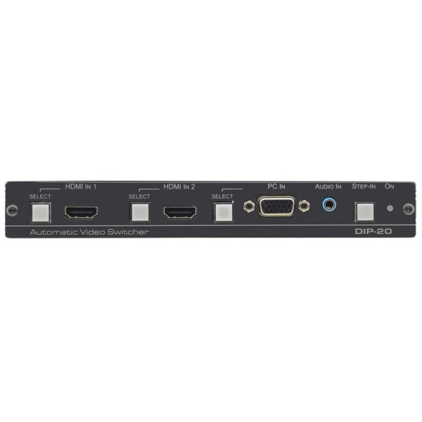 Frontseite mit Tasten und Eingängen des DIP-20 HDBaseT Übertrager von Kramer Electronics.