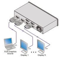 Diagramm zur Anwendung des VP-5XL Verteilverstärkers von Kramer Electronics.