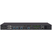 Anschlüsse des VP-778 HDMI, HDBaseT & DVI Dual-Scalers und Matrix-Switches von Kramer Electronics.