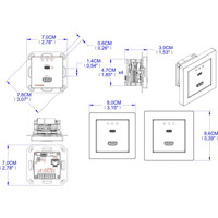 Zeichnung des WP-20CT 4K60 HDMI und USB-C Switch/Transmitter von Kramer