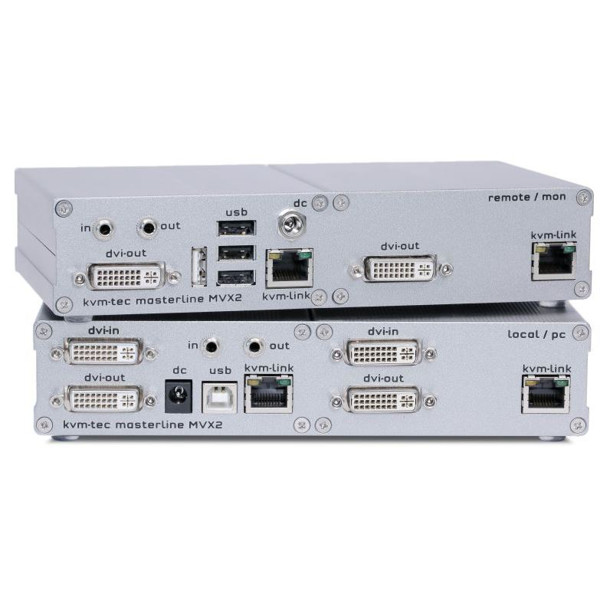 Der Masterline MVX2 KVM Extender von KVM TEC verlängert DVI und USB auf 150m über CATx.