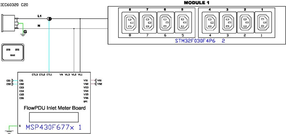 646020 intelligente Rack PDU mit 8 C13 und einem C20 Anschluss von Legrand elektrisches Diagramm