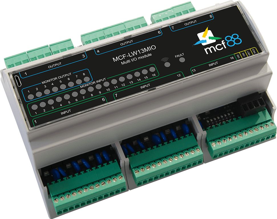 MCF-LW13MIO LoRaWAN Multi I/O Modul mir 16x Stromein- und 8x Relaisausgängen von mcf88