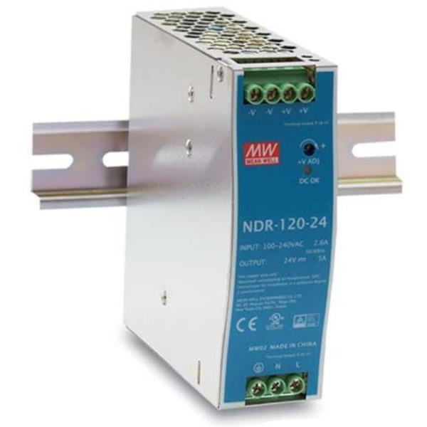 NDR-120-24 120 Watt DIN-Schienen Netzteil mit universellem AC Eingang (90-264 VAC) von Mean Well