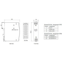 NDR-75 Serie Watt DIN-Rail Stromversorgung mit 12, 24 oder 48 VDC Ausgangsspannung von Mean Well Zeichnung