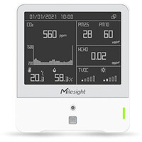 AM307 Milesight LoRaWAN Raumluftqualitätssensor mit einem schwarzen Displayhintergrund