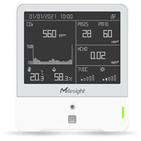AM319 Milesight 9-in-1 LoRaWAN Sensor mit einem schwarzen Display Hintergrund