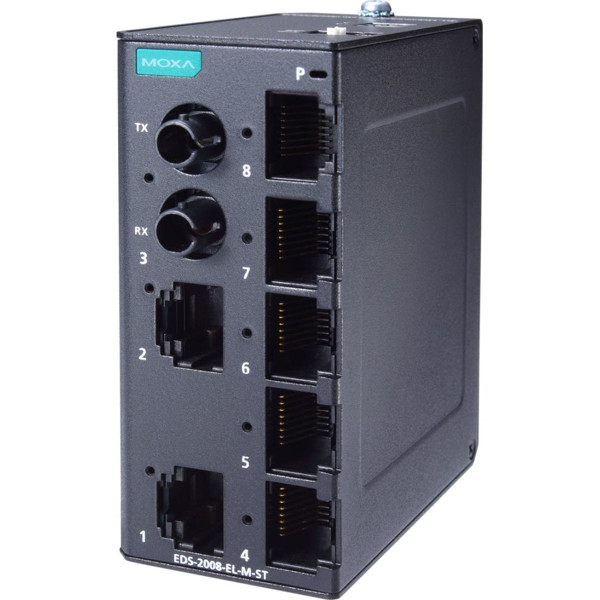 EDS-2008-EL-M-ST-T unverwalteter Ethernet Switch mit 7x Fast Ethernet und 1x Multi-Mode ST von Moxa