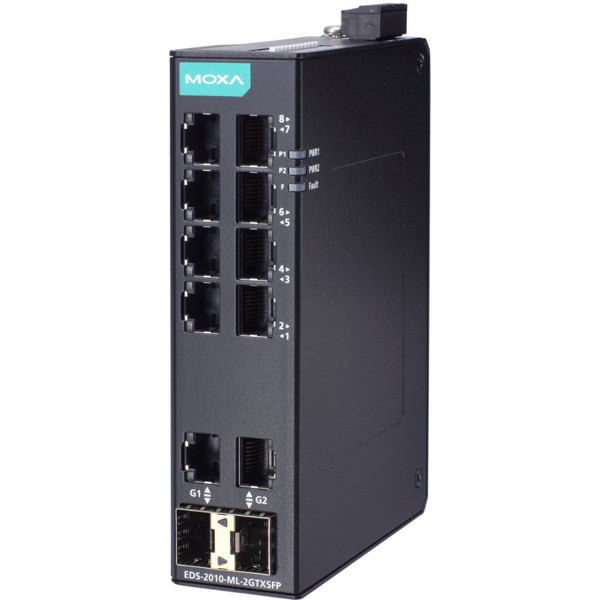 EDS-2010-ML-2GTXSFP-T unverwalteter 10-Port Ethernet Switch mit erweiterter Betriebstemperatur von Moxa