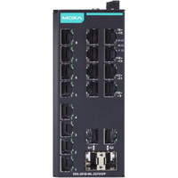 EDS-2018-ML-2GTXSFP-T 18-Port Ethernet Switch mit 16x FE, 2x GE/SFP und erweiterter Betriebstemperatur von Moxa von vorne