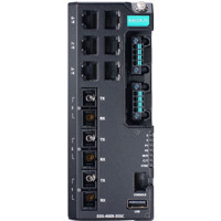 EDS-4009-3SSC 9-Port Managed Fast Ethernet Switch mit 6x RJ45 und 3x Single-Mode SC Anschlüssen von Moxa von vorne