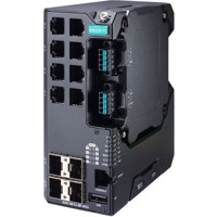 EDS-4012-8P-4GS kompakter 12-Port Managed Ethernet Switch mit 8x RJ45 PoE und 4x SFP Ports von Moxa