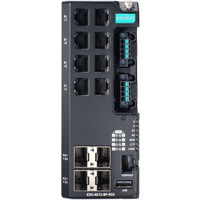 EDS-4012-8P-4GS kompakter 12-Port Managed Ethernet Switch mit 8x RJ45 PoE und 4x SFP Ports von Moxa Front