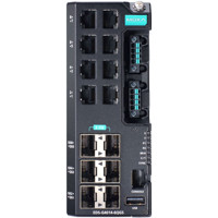 EDS-G4014 Serie Gigabit Managed 14-Port Industrie Switches mit 8x RJ45 und 6x SFP Ports von Moxa von vorne