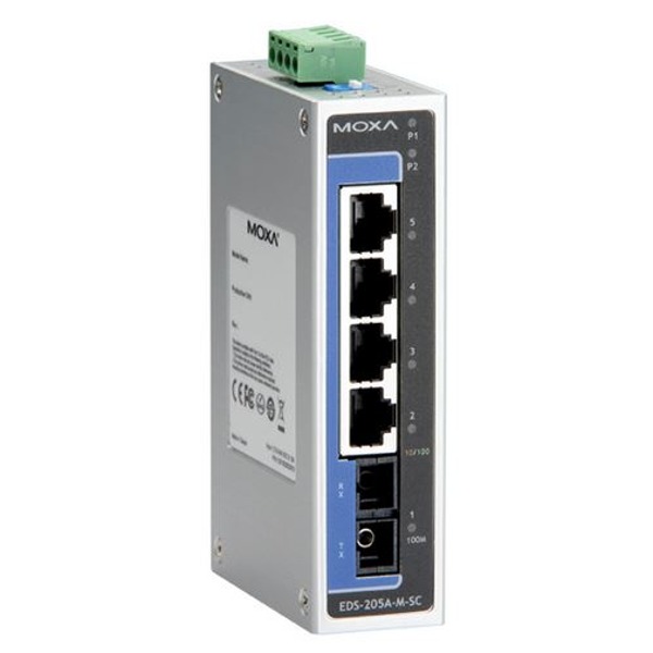 Der EDS-205A von Moxa ist ein industrieller Netzwerk Switch mit 5 Ports und IP30 Gehäuse.