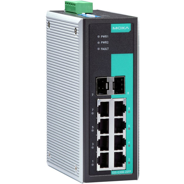 EDS-G308-2SFP Unmanaged Ethernet Switch mit 6x Gigabit Ethernet und 2x GbE RJ45/SFP Combo Ports von Moxa
