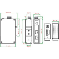 Abmessungen des IMC-21GA Ethernet auf Glasfaser Medienkonverters von Moxa