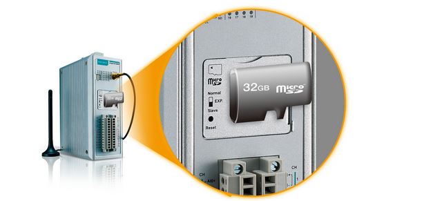 MicroSD Datenlogger Funktion des ioLogik 2542-GPRS Systems von Moxa.