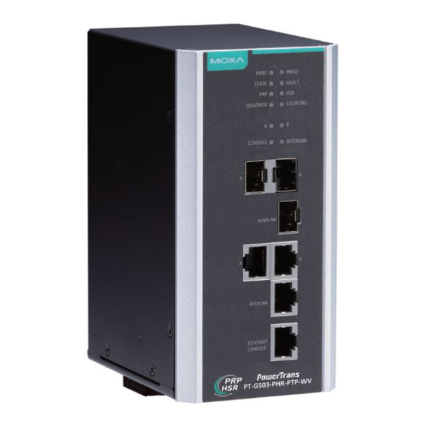 PT-G503-PHR-PTP von Moxa ist eine Full Gigabit 3 Port Redundanz Box mit PRP Unterstützung.