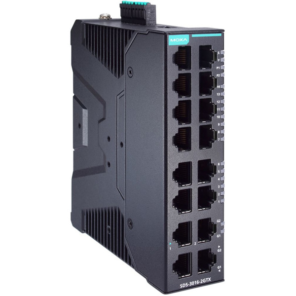 SDS-3016-2GTX 16-Port Gigabit Ethernet Switch mit 14x 10/100 Mbps und 2x 10/100/1000 Mbps RJ45 Ports von Moxa