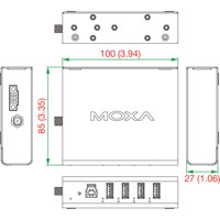 UPort 404A industrieller USB 3.2 Hub mit 4x USB Typ A Ports von Moxa Zeichnung
