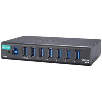 UPort 407A industrieller USB 3.2 Hub mit 7x USB Typ A Ports von Moxa leicht gedreht