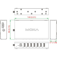 UPort 407A industrieller USB 3.2 Hub mit 7x USB Typ A Ports von Moxa Zeichnung