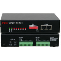 Vorder- und Rückseite des Digital Output Modules von Neol mit 8 digitalen Ausgängen.